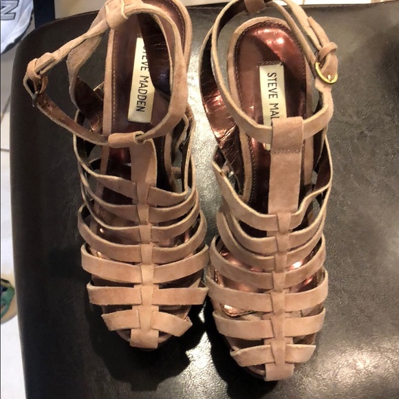 Never worn Blush  suede cutout wooden heels - Picture 2 of 4